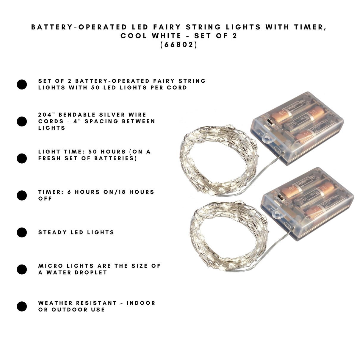 Battery-Operated LED Fairy String Lights with Timer - Set of 2