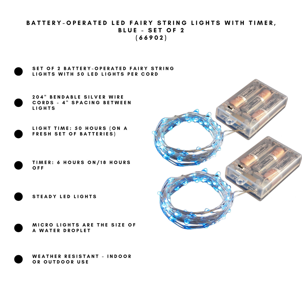 Battery-Operated LED Fairy String Lights with Timer - Set of 2