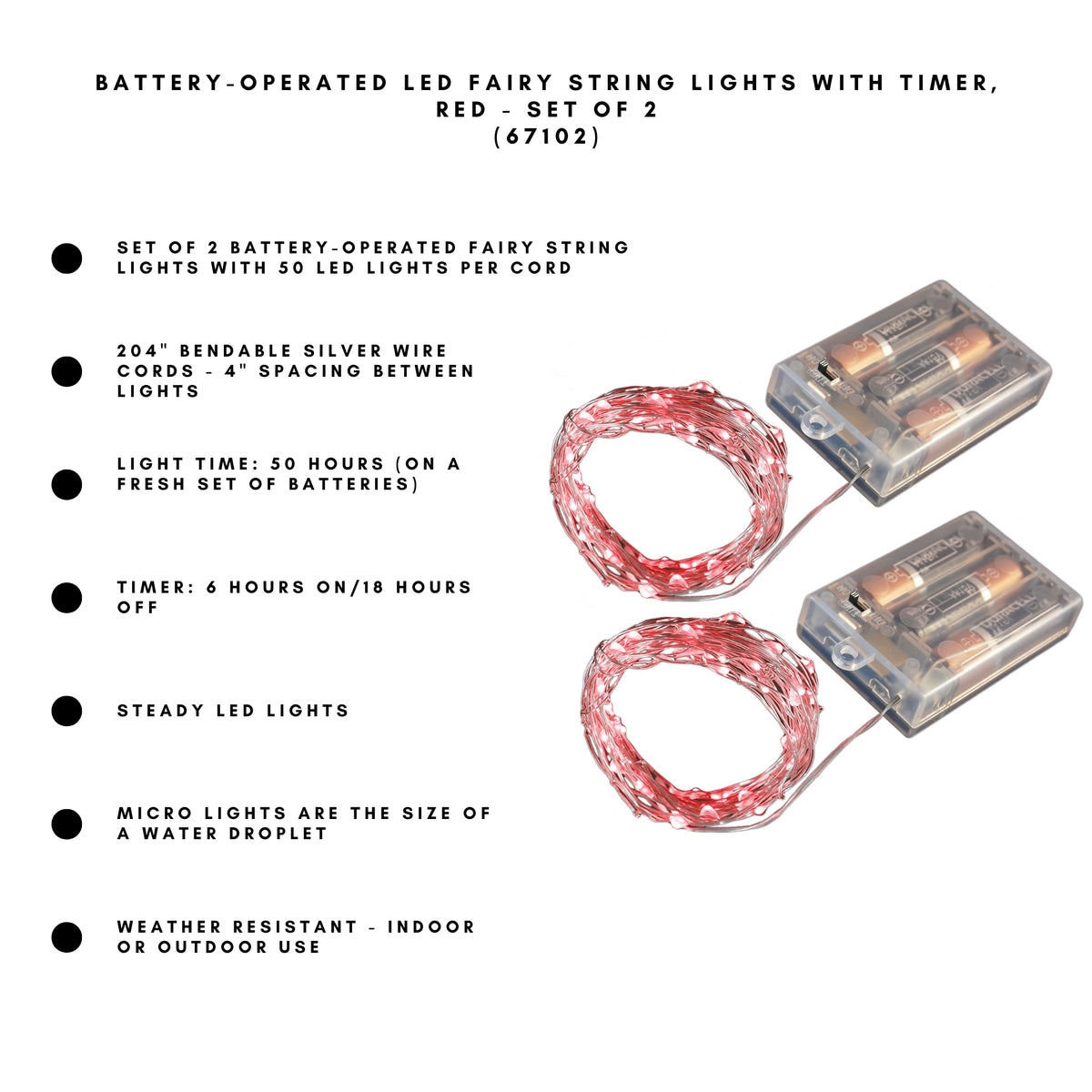 Battery-Operated LED Fairy String Lights with Timer - Set of 2