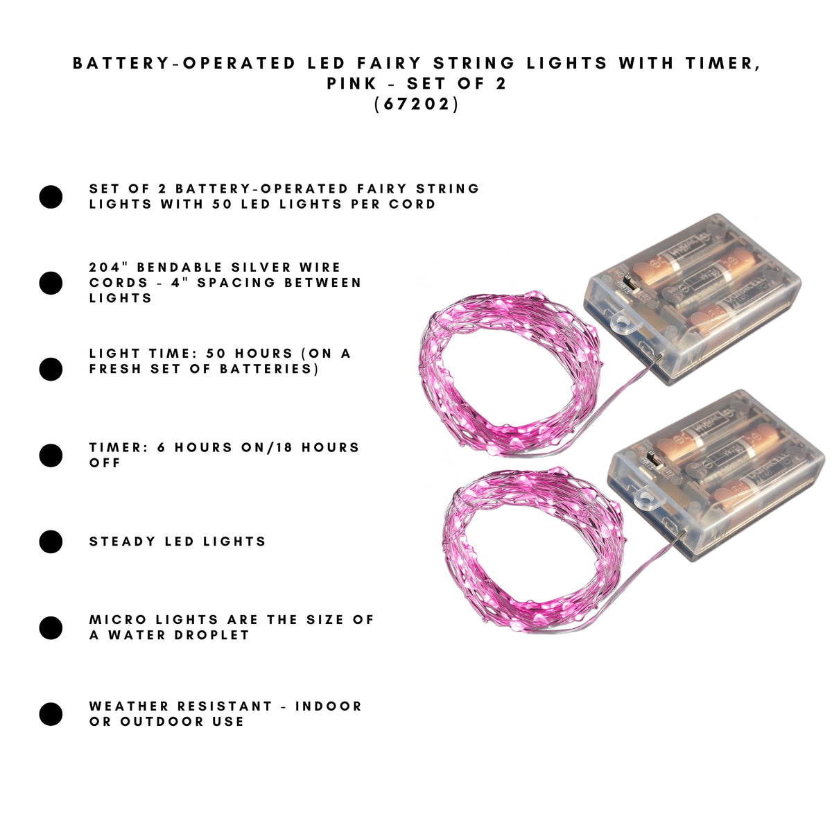Battery-Operated LED Fairy String Lights with Timer - Set of 2