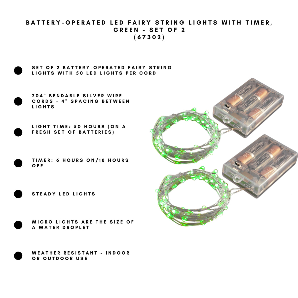 Battery-Operated LED Fairy String Lights with Timer - Set of 2