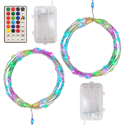 Battery Operated Fairy String Lights with Remote Control, Multi-Function - Set of 2