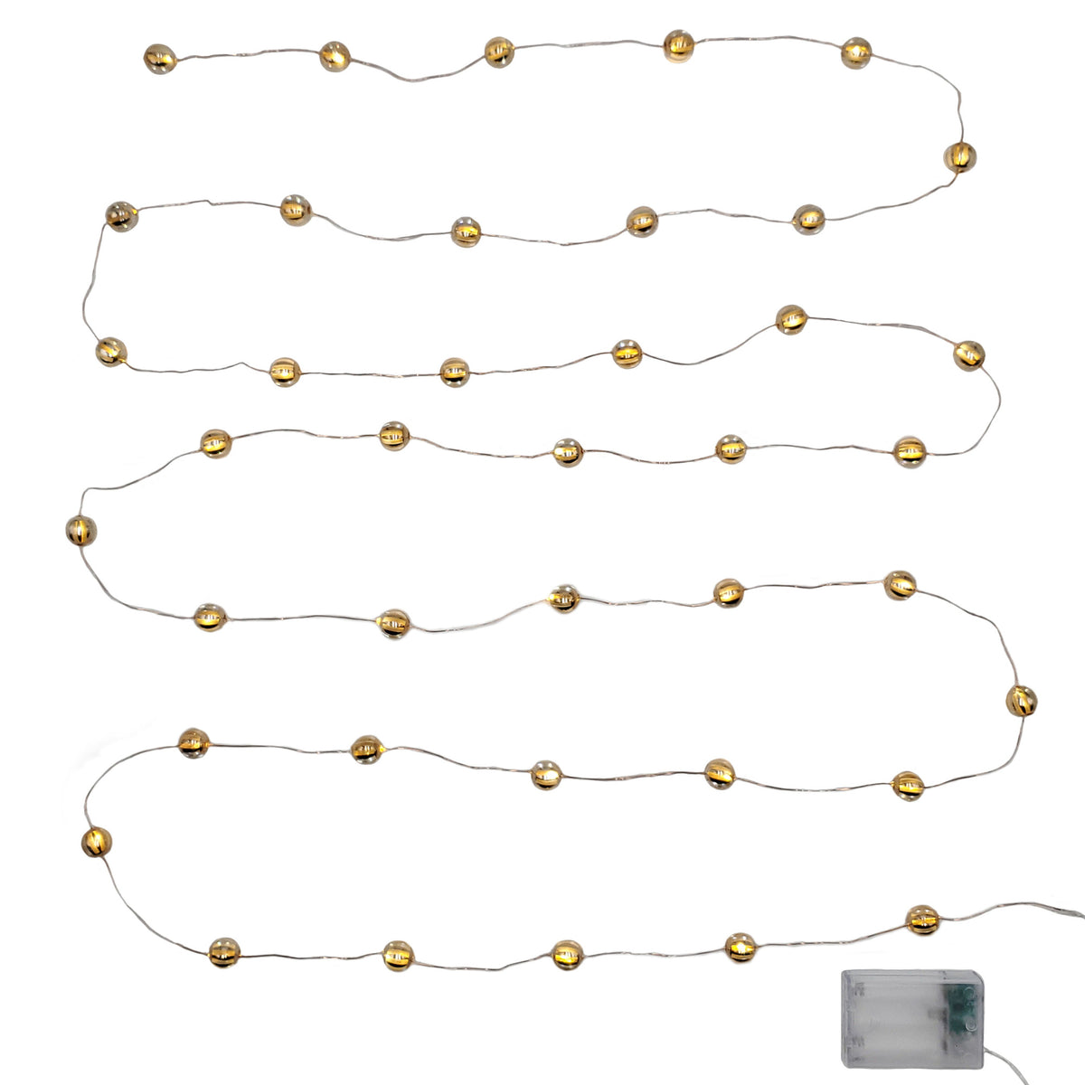 Battery-Operated LED Mini String Lights with Gold Balls
