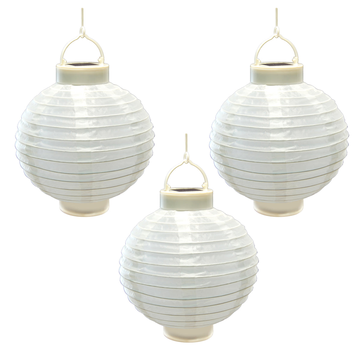 Solar-Powered Nylon Lanterns with Lights, White