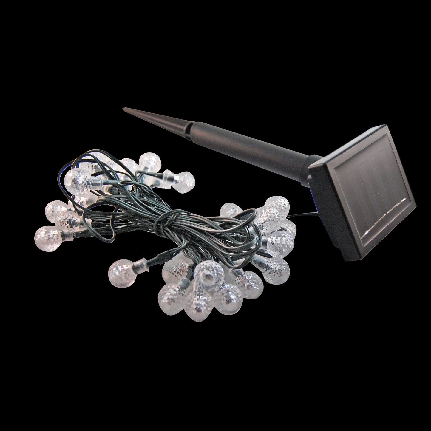 Solar Powered String Lights with Faceted Balls - White