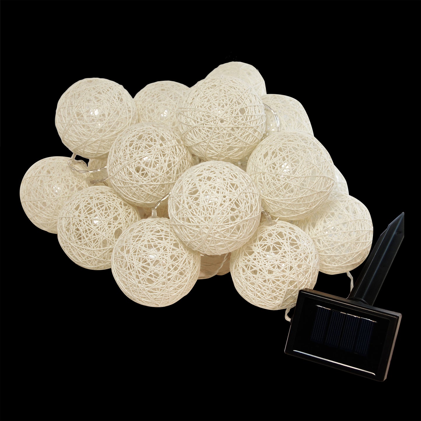 Solar Powered String Lights with 20 Warm White Cotton Globes