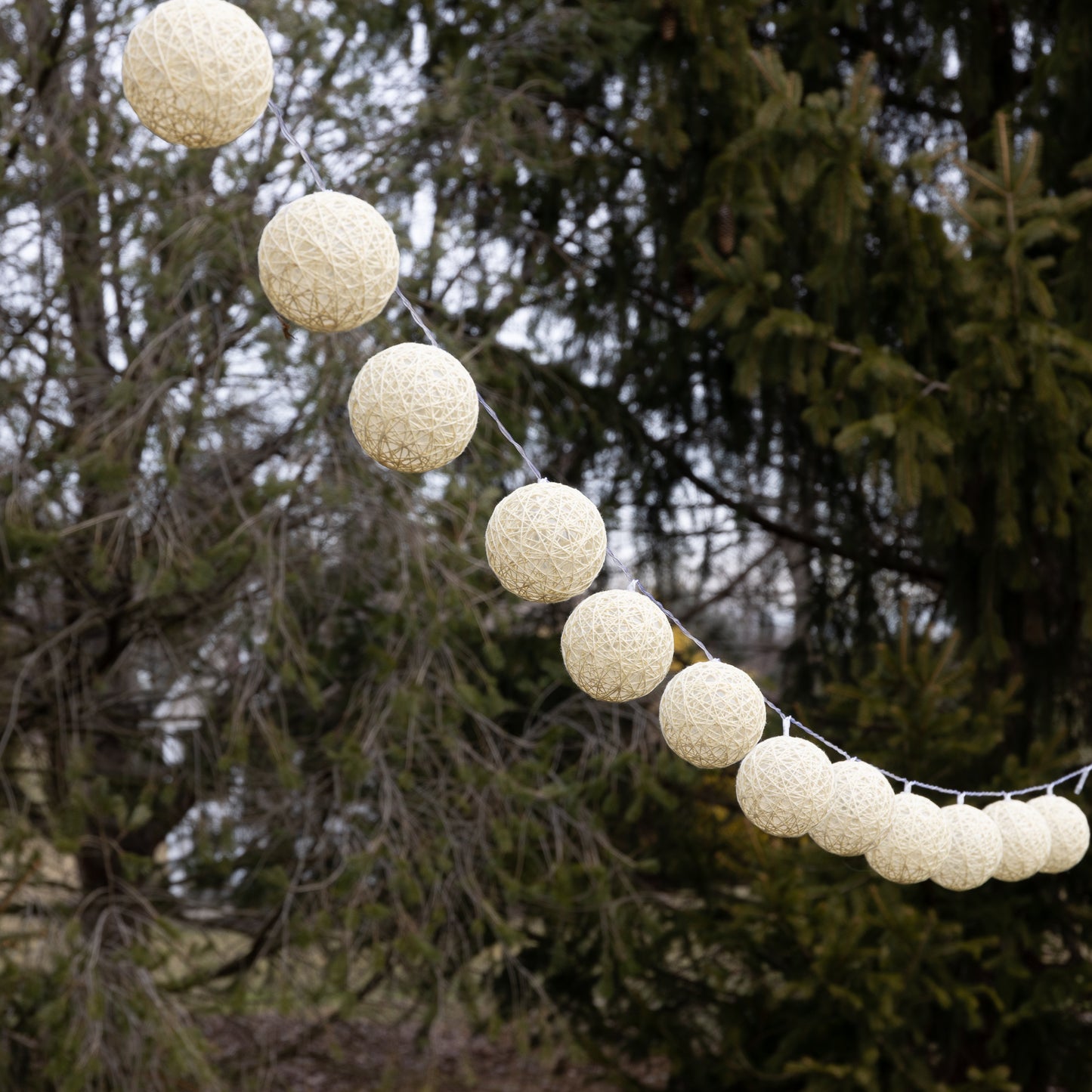 Solar Powered String Lights with 20 Warm White Cotton Globes