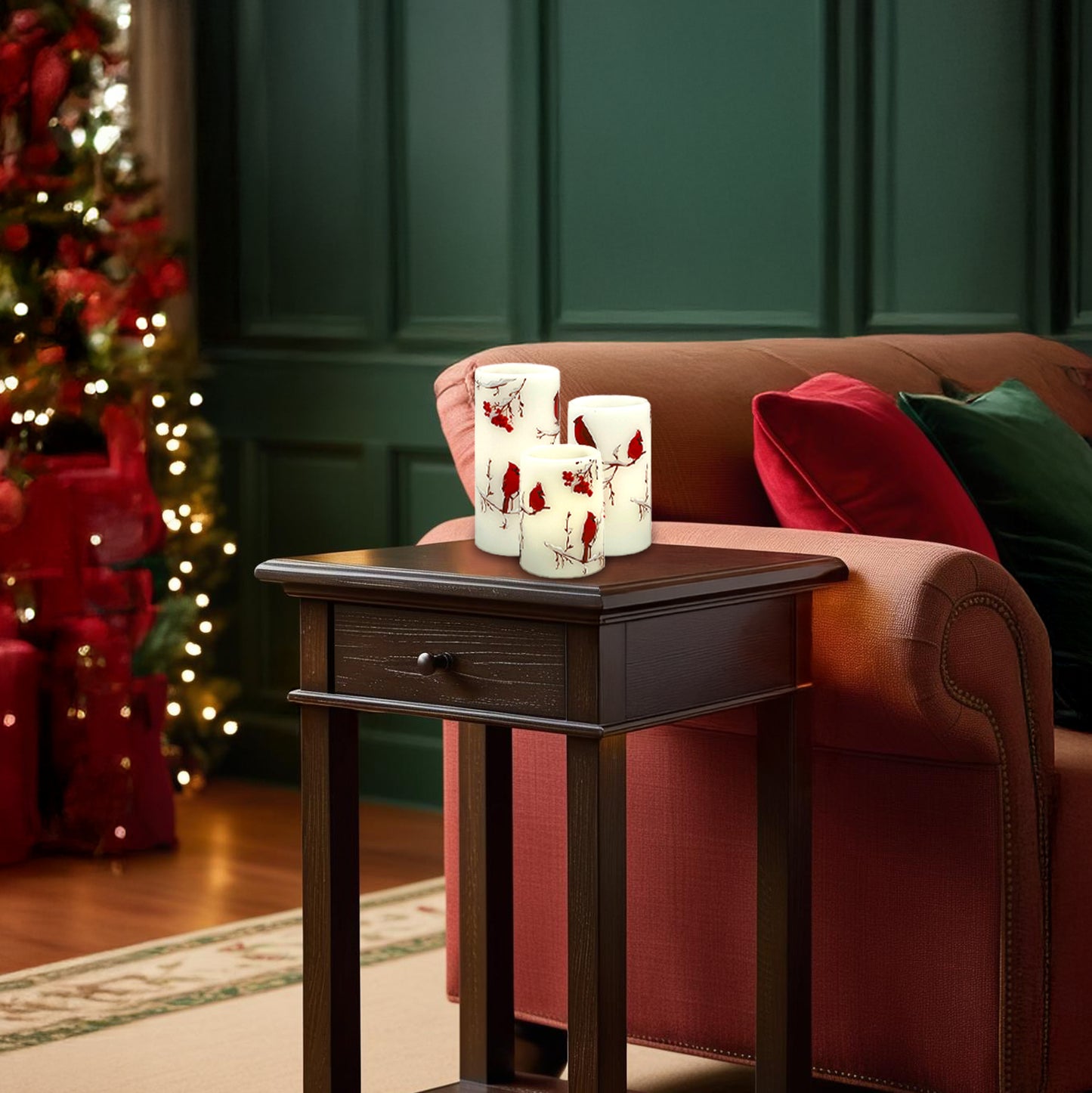 Battery-Operated Wax Candles with Cardinal Design - Set of 3