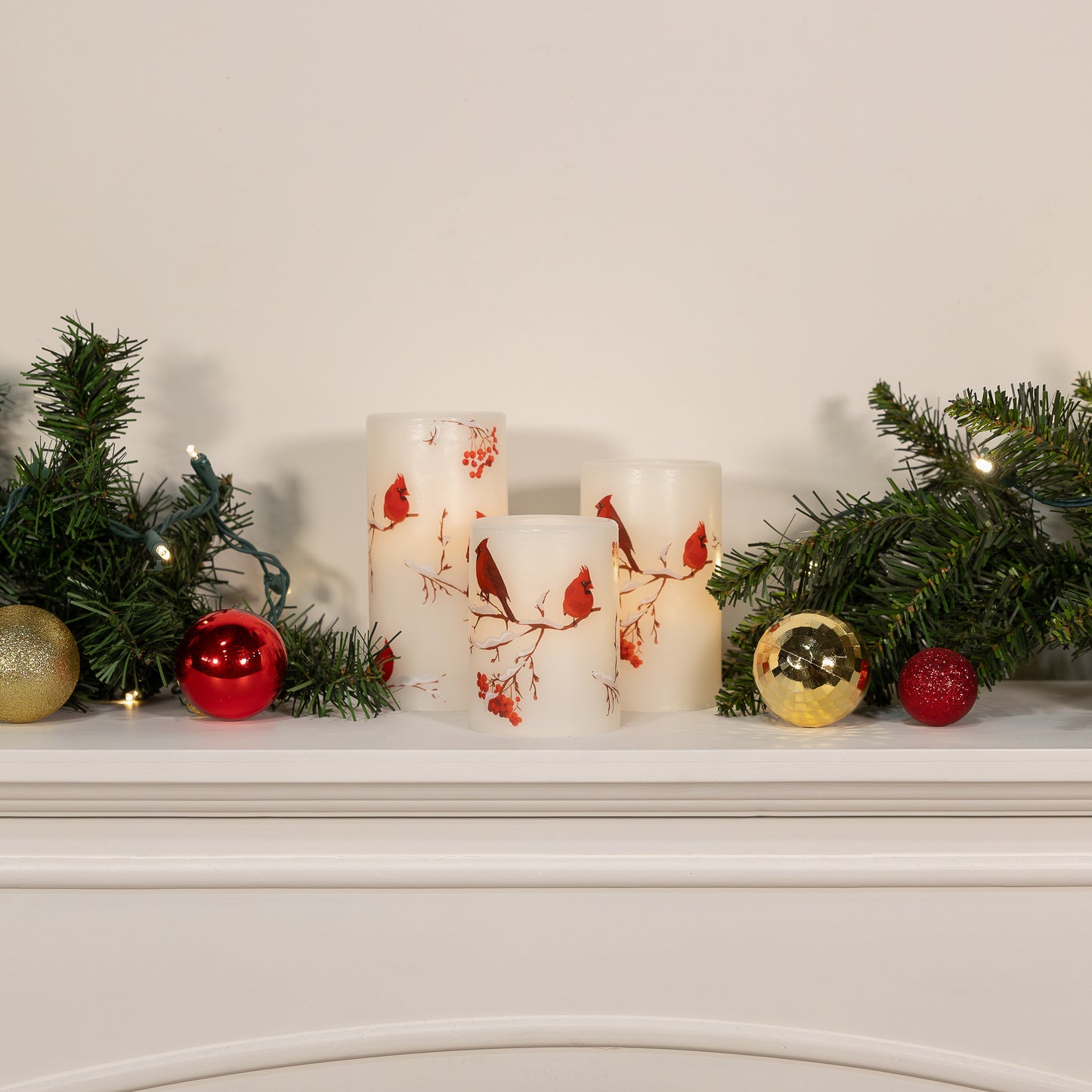 Battery-Operated Wax Candles with Cardinal Design - Set of 3