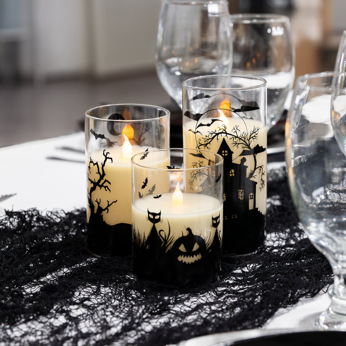 Battery Operated LED Halloween Hurricane Candles - Set of 3