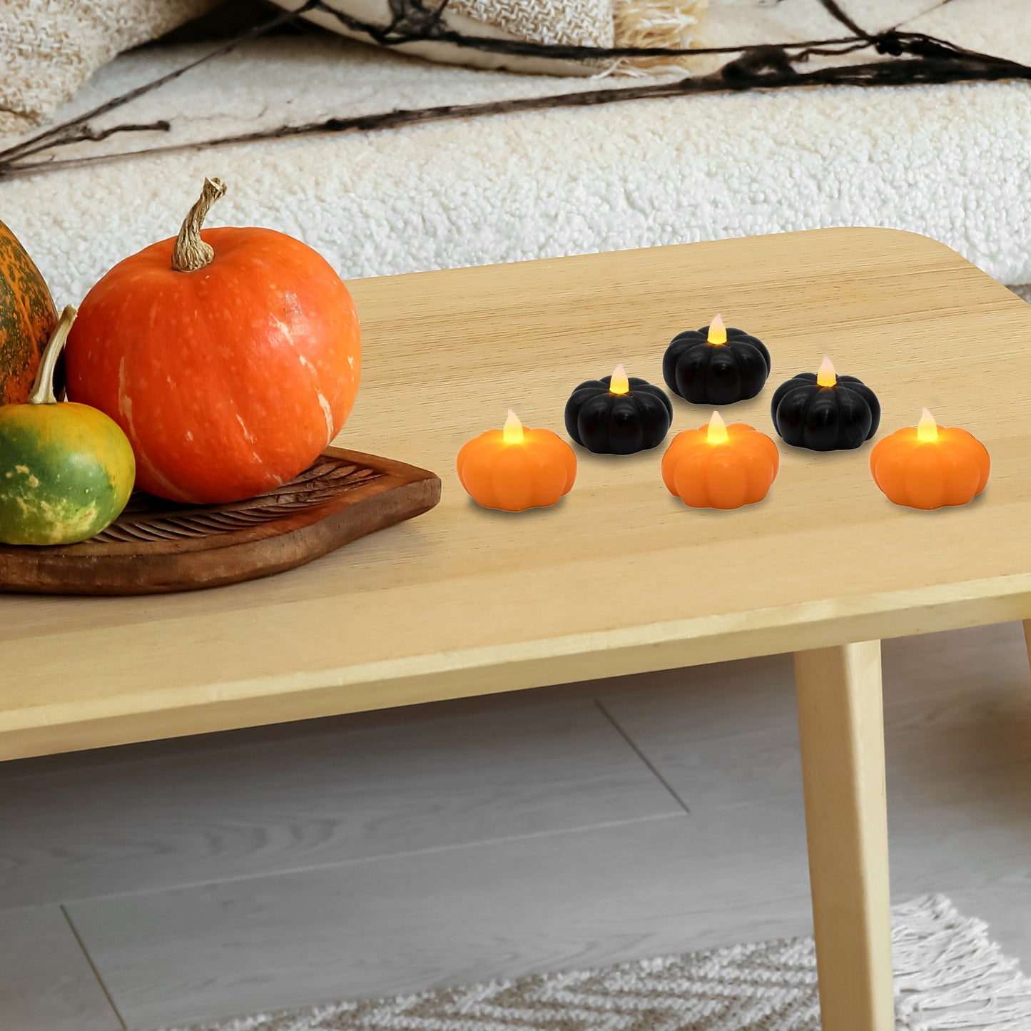 Battery-Operated Lighted Pumpkins - Set of 6