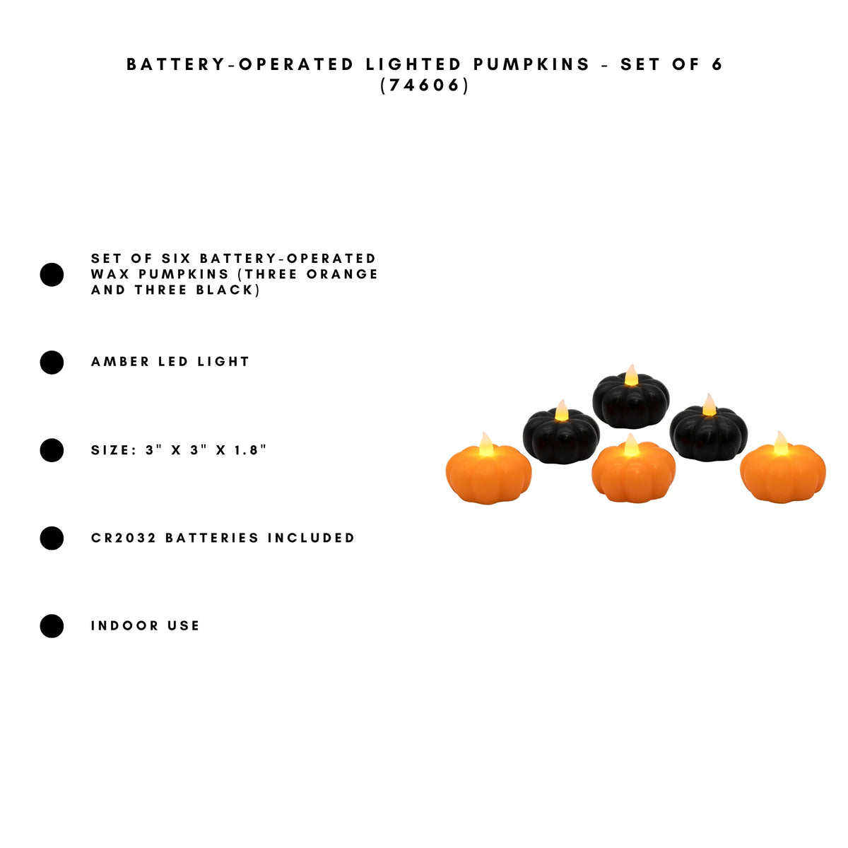 Battery-Operated Lighted Pumpkins - Set of 6