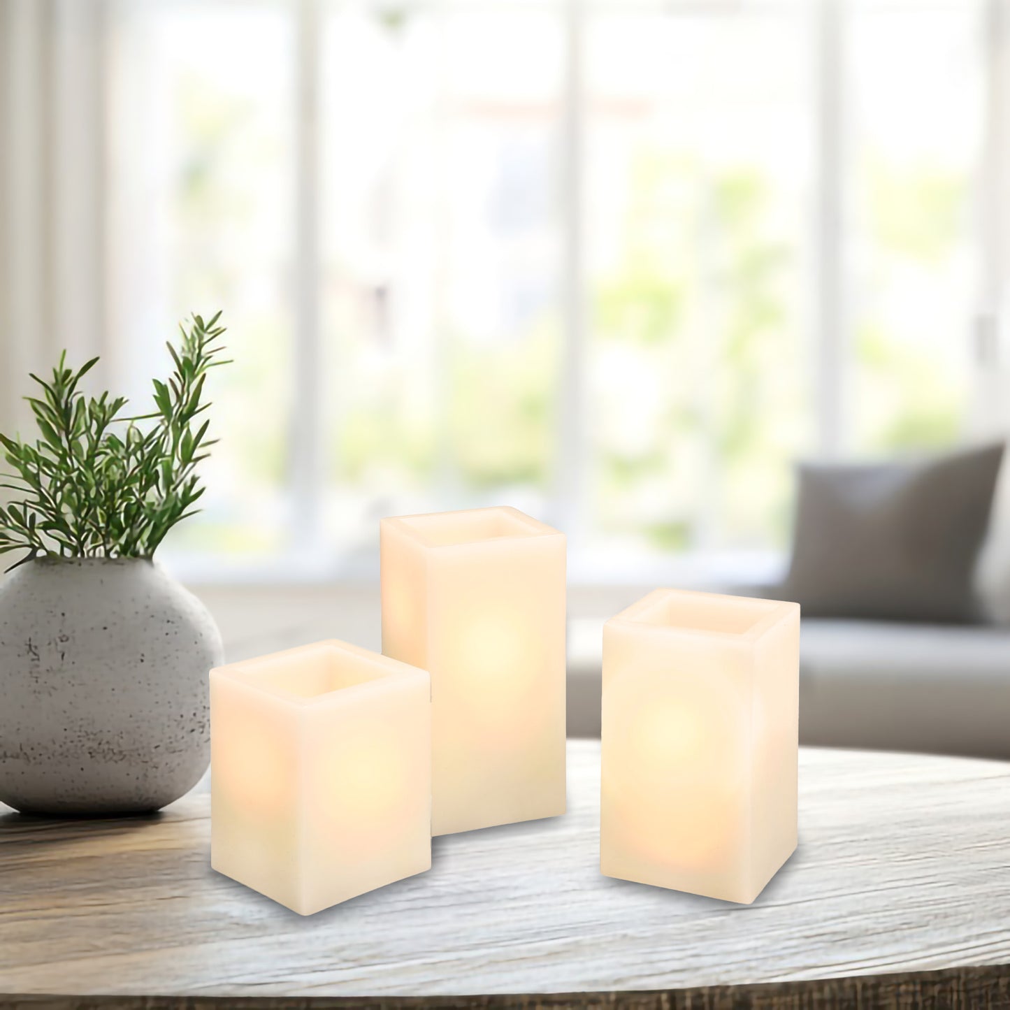 Battery Operated Multifunction Wax LED Candles, Square - Set of 3