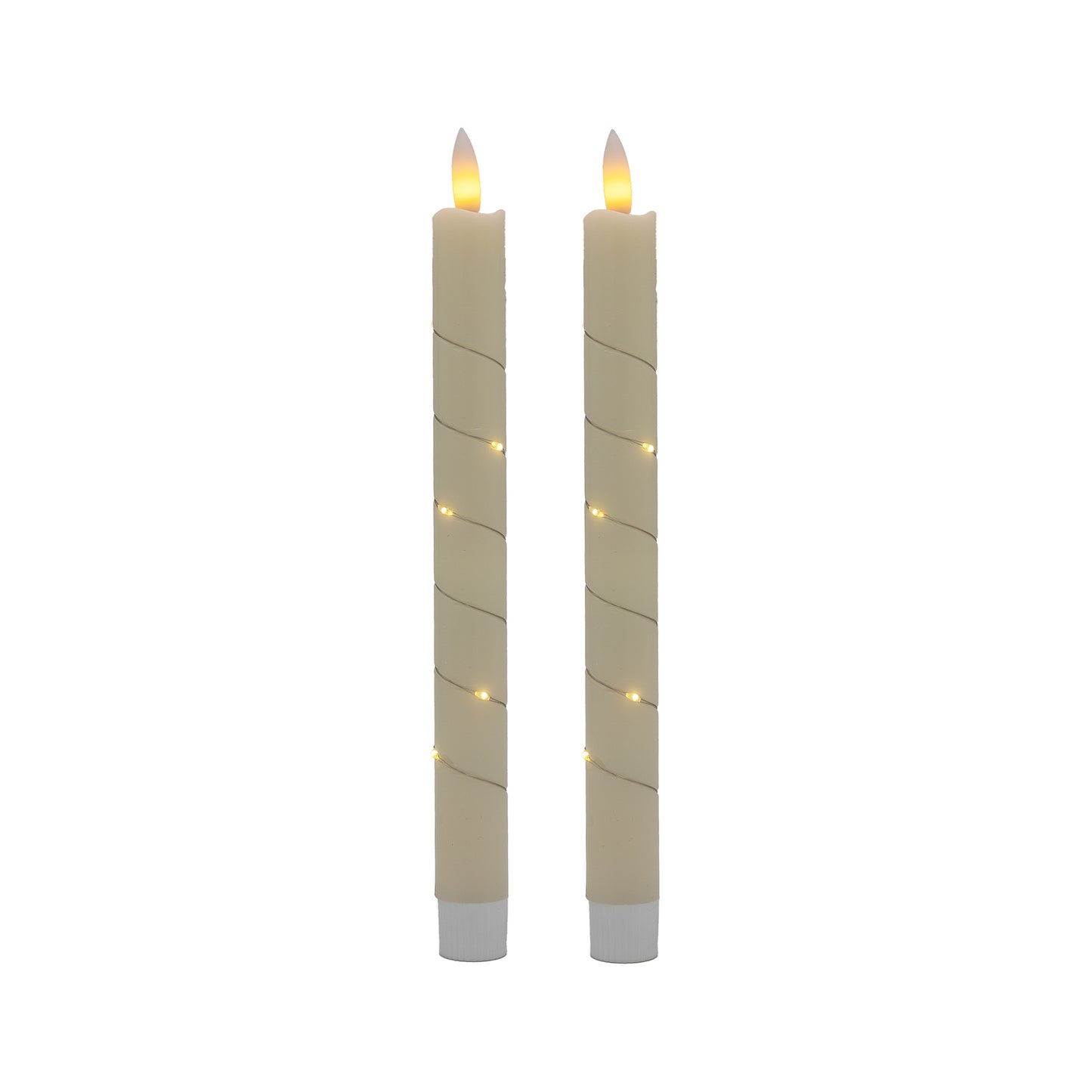 Battery-Operated Wax Taper Candles with Fairy Lights - Set of 2