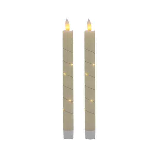Battery-Operated Wax Taper Candles with Fairy Lights - Set of 2