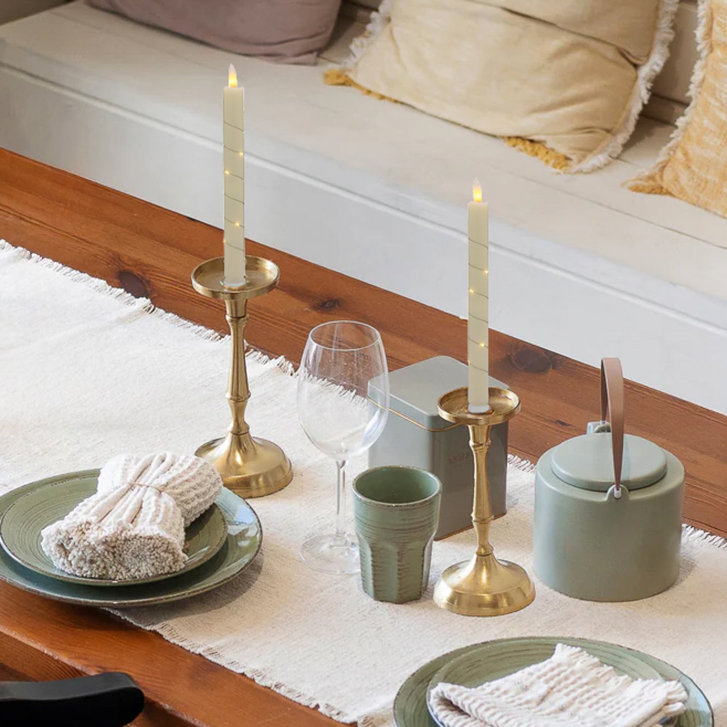Battery-Operated Wax Taper Candles with Fairy Lights - Set of 2