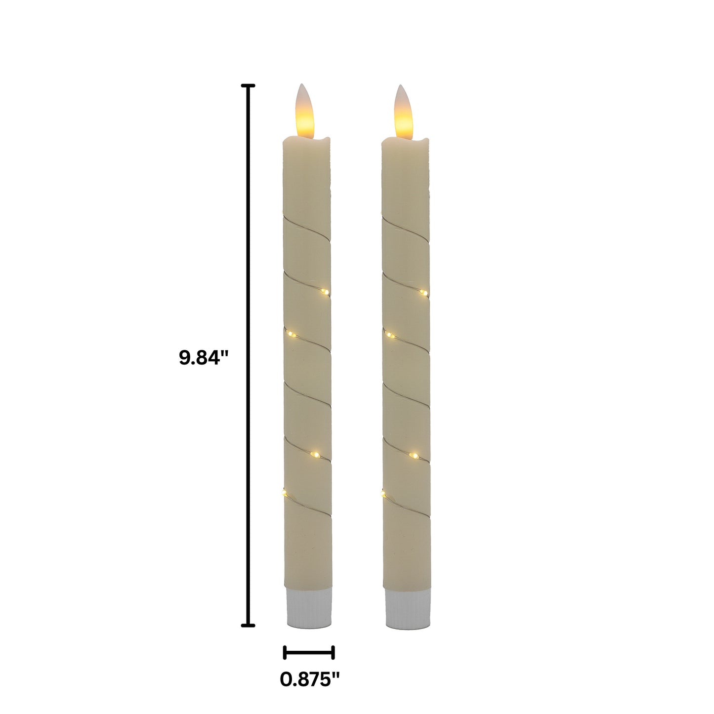 Battery-Operated Wax Taper Candles with Fairy Lights - Set of 2