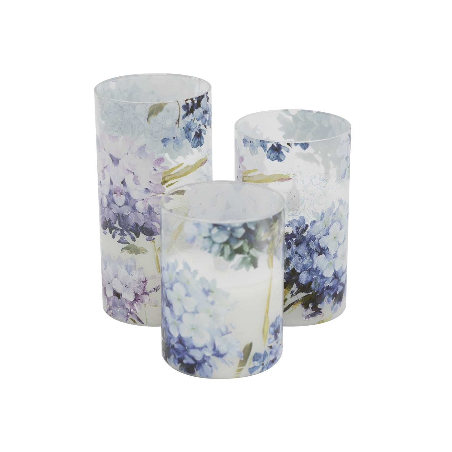 Battery-Operated Glass Hurricanes with Floral Design - Set of 3