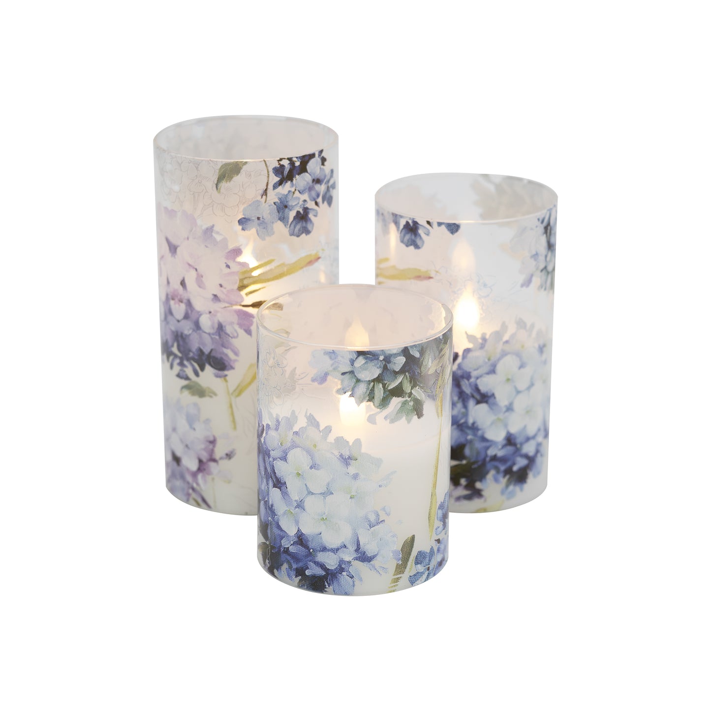 Battery-Operated Glass Hurricanes with Floral Design - Set of 3