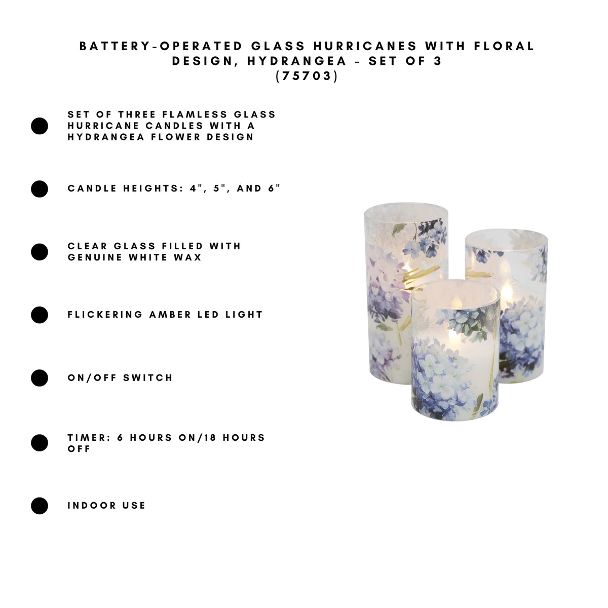 Battery-Operated Glass Hurricanes with Floral Design - Set of 3