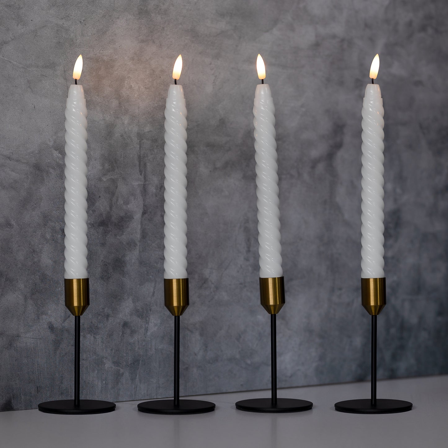 Battery Operated Twisted Wax Candles with 3D Wick Flame - Set of 4
