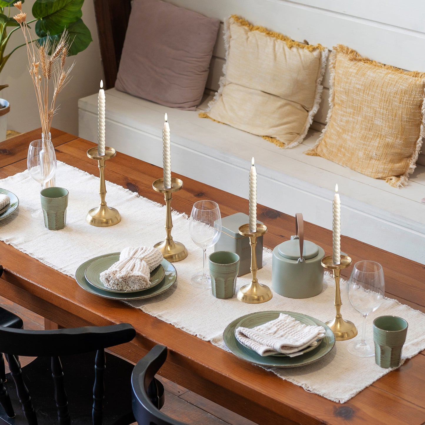 Battery Operated Twisted Wax Candles with 3D Wick Flame - Set of 4