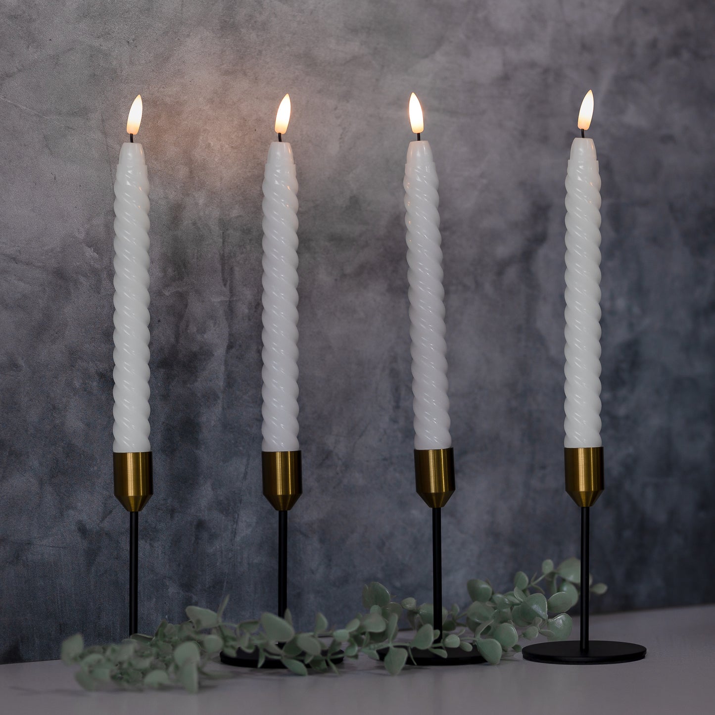 Battery Operated Twisted Wax Candles with 3D Wick Flame - Set of 4