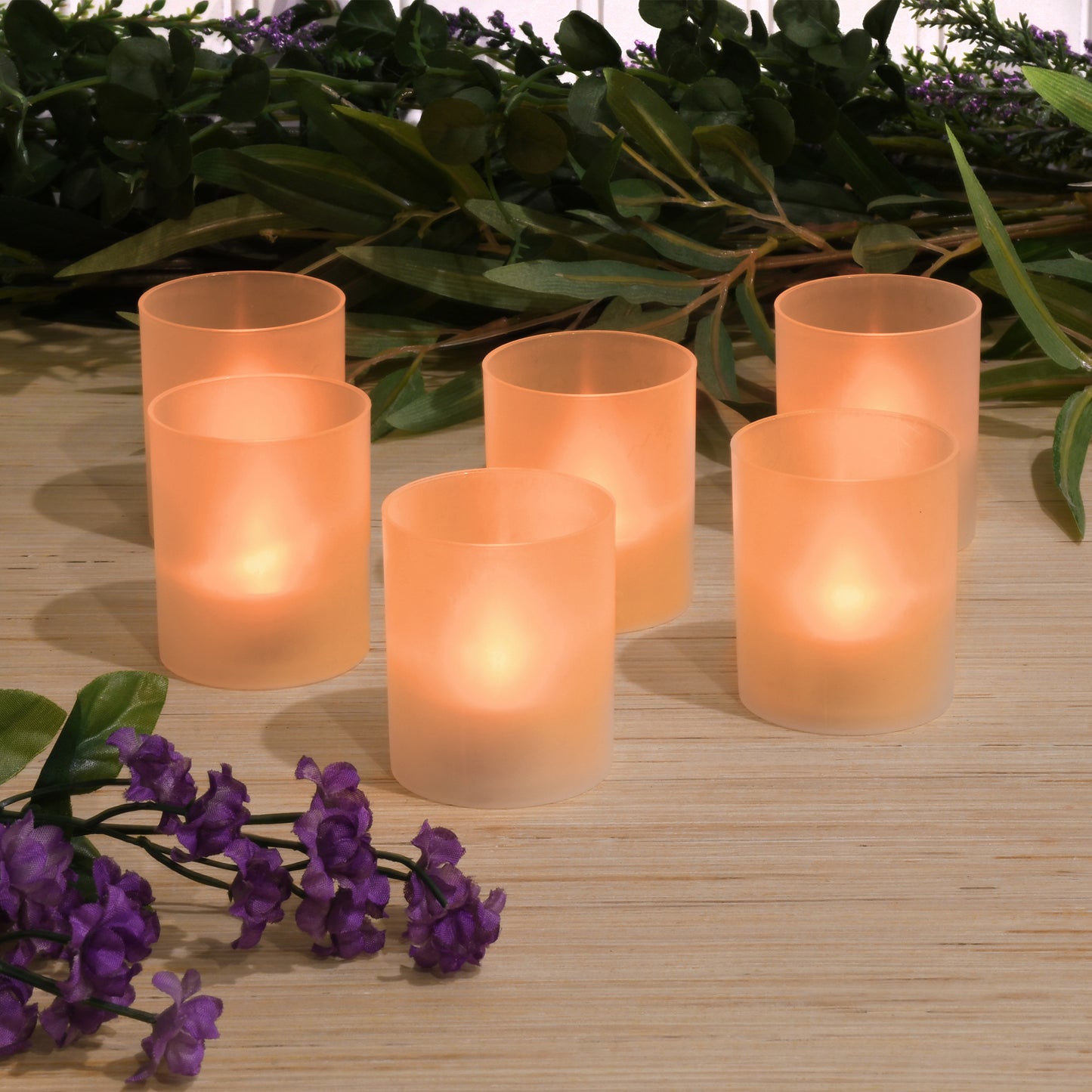 Frosted Votives with Battery Operated LED Lights - Set of 6 - Orange