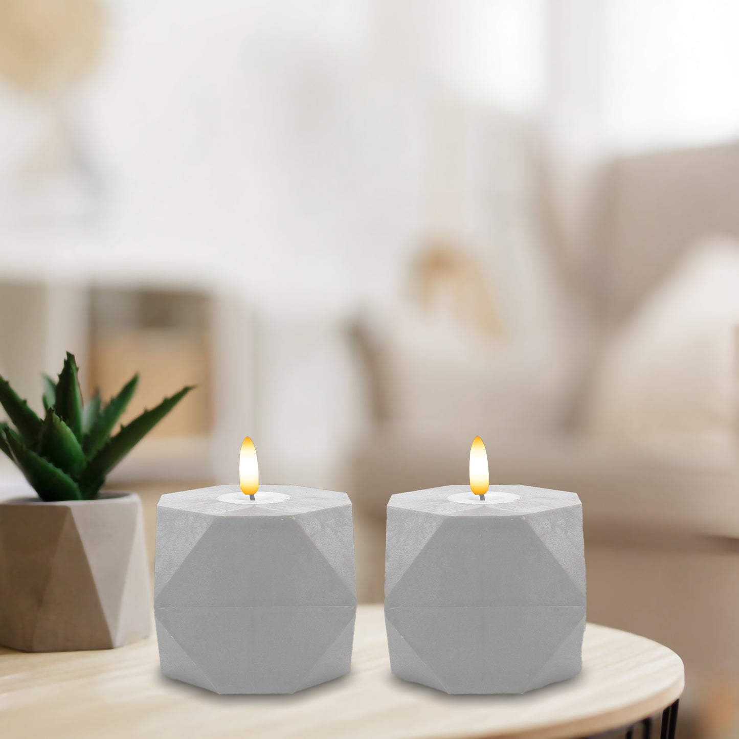 Battery Operated Geometric Candles with 3D Wick Flame - Set of 2