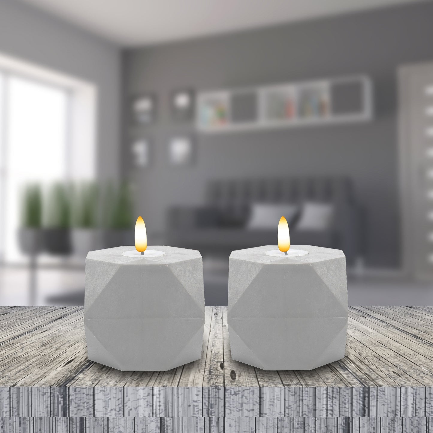 Battery Operated Geometric Candles with 3D Wick Flame - Set of 2