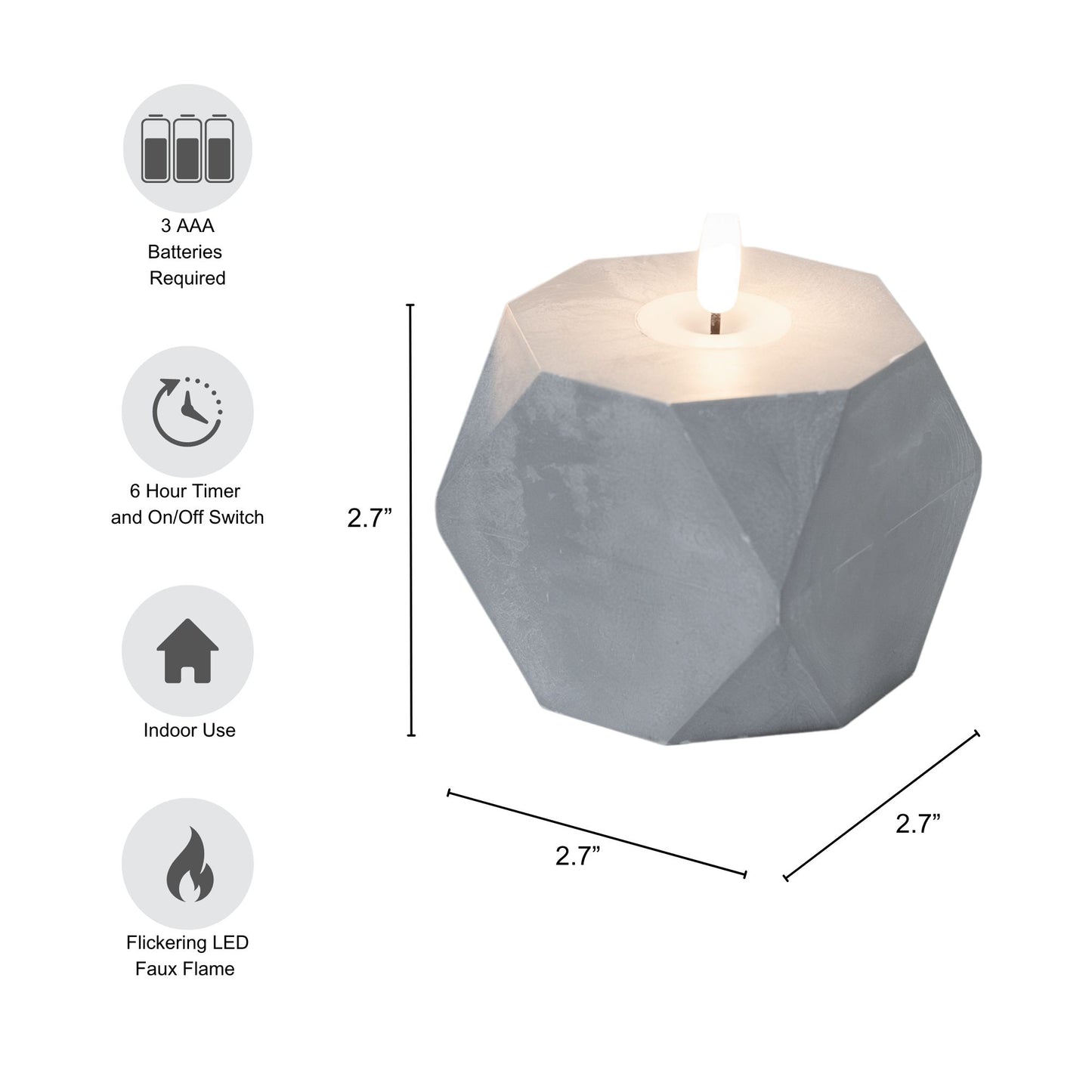 Battery Operated Geometric Candles with 3D Wick Flame - Set of 2