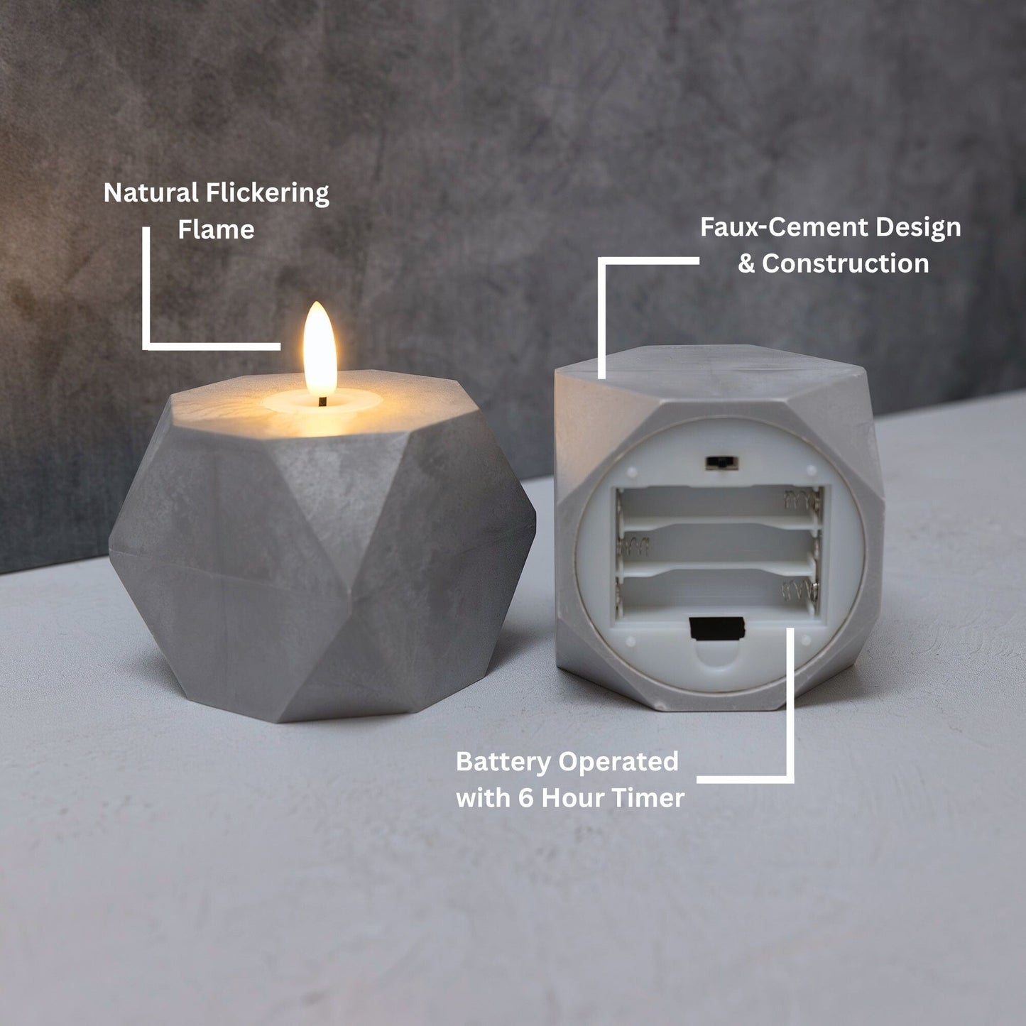 Battery Operated Geometric Candles with 3D Wick Flame - Set of 2