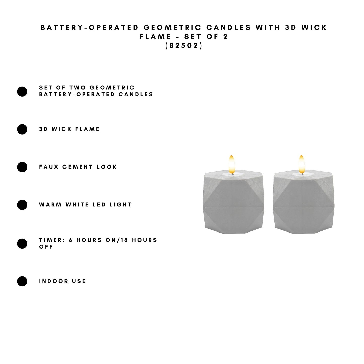 Battery Operated Geometric Candles with 3D Wick Flame - Set of 2