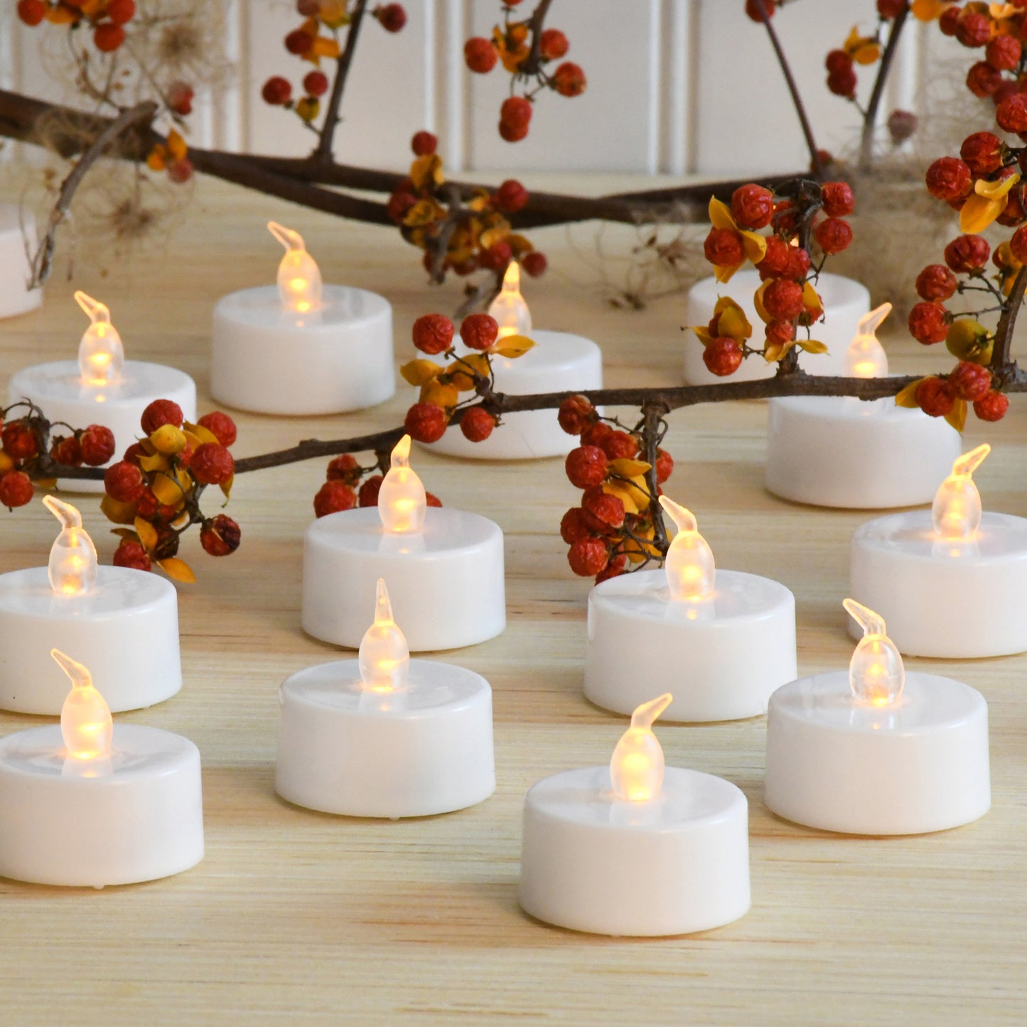 Battery Operated LED Tea Lights - Set of 24 - Amber