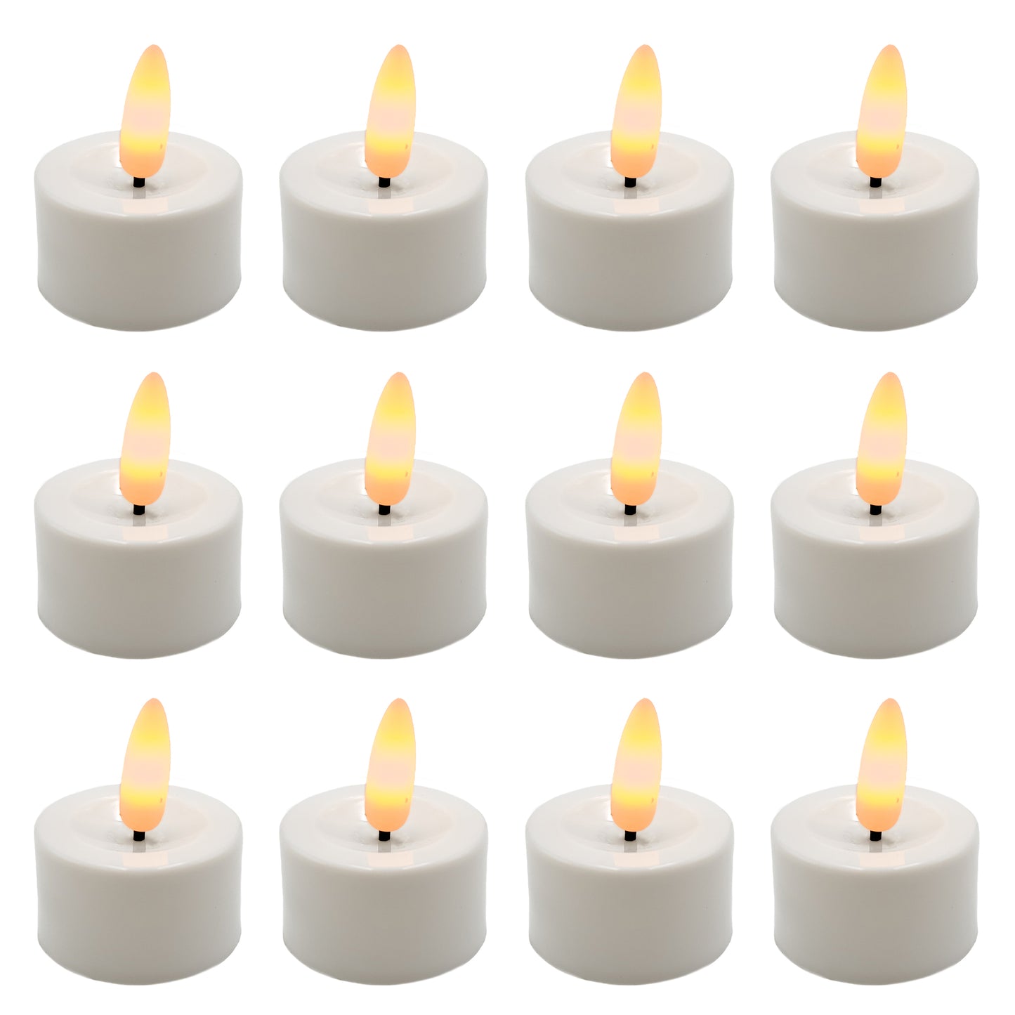 Battery-Operated 3D Wick Flame Tea Lights - Set of 12