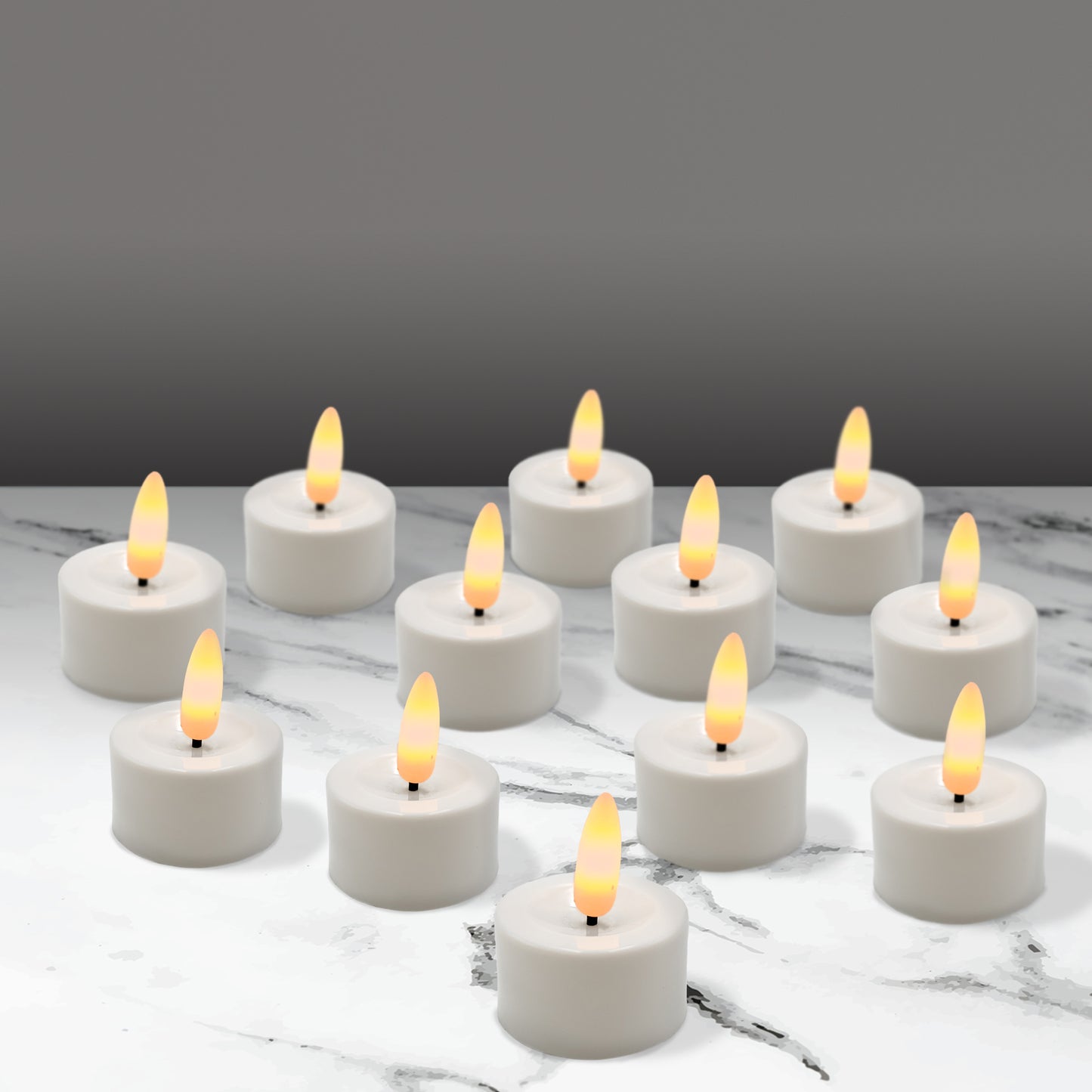 Battery-Operated 3D Wick Flame Tea Lights - Set of 12