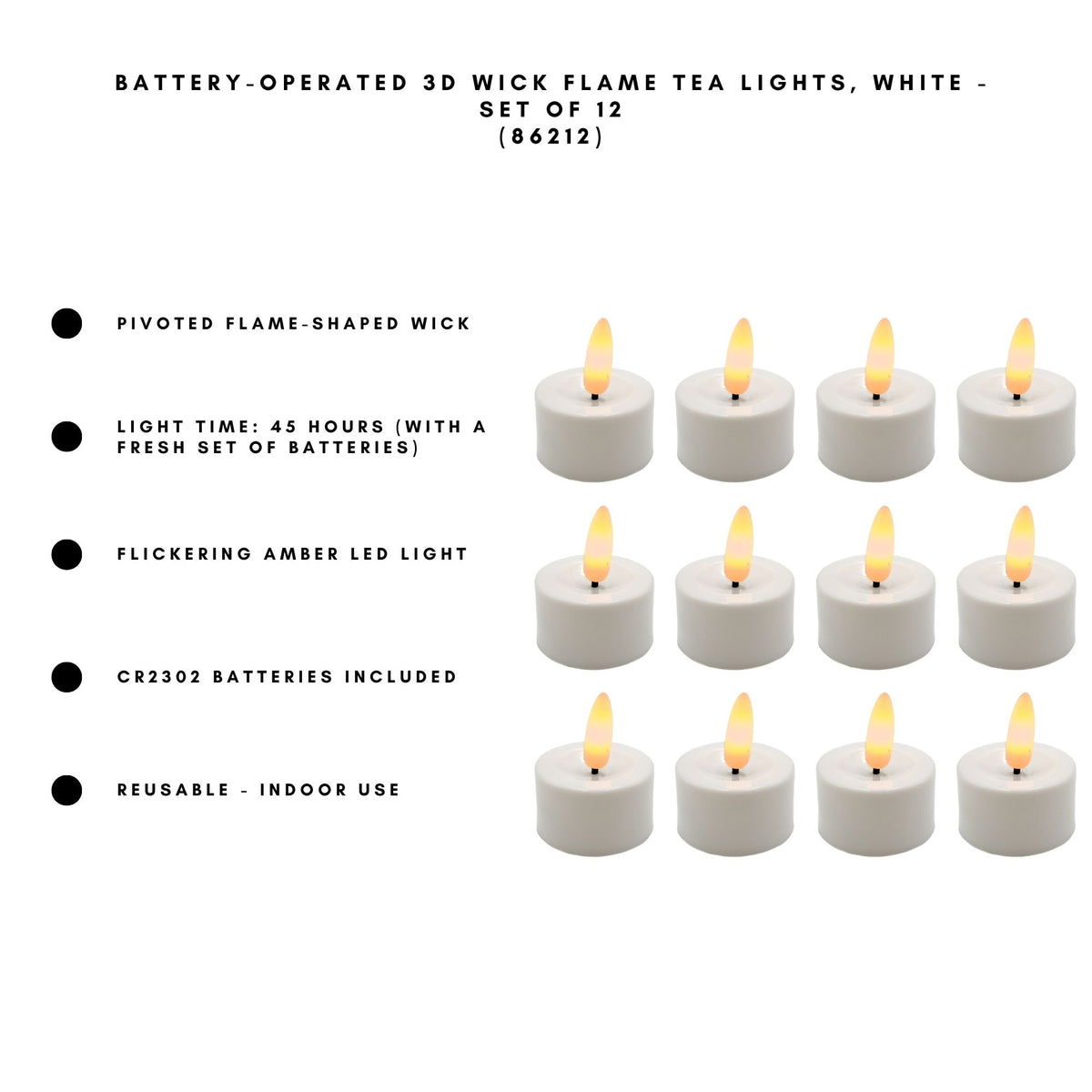 Battery-Operated 3D Wick Flame Tea Lights - Set of 12