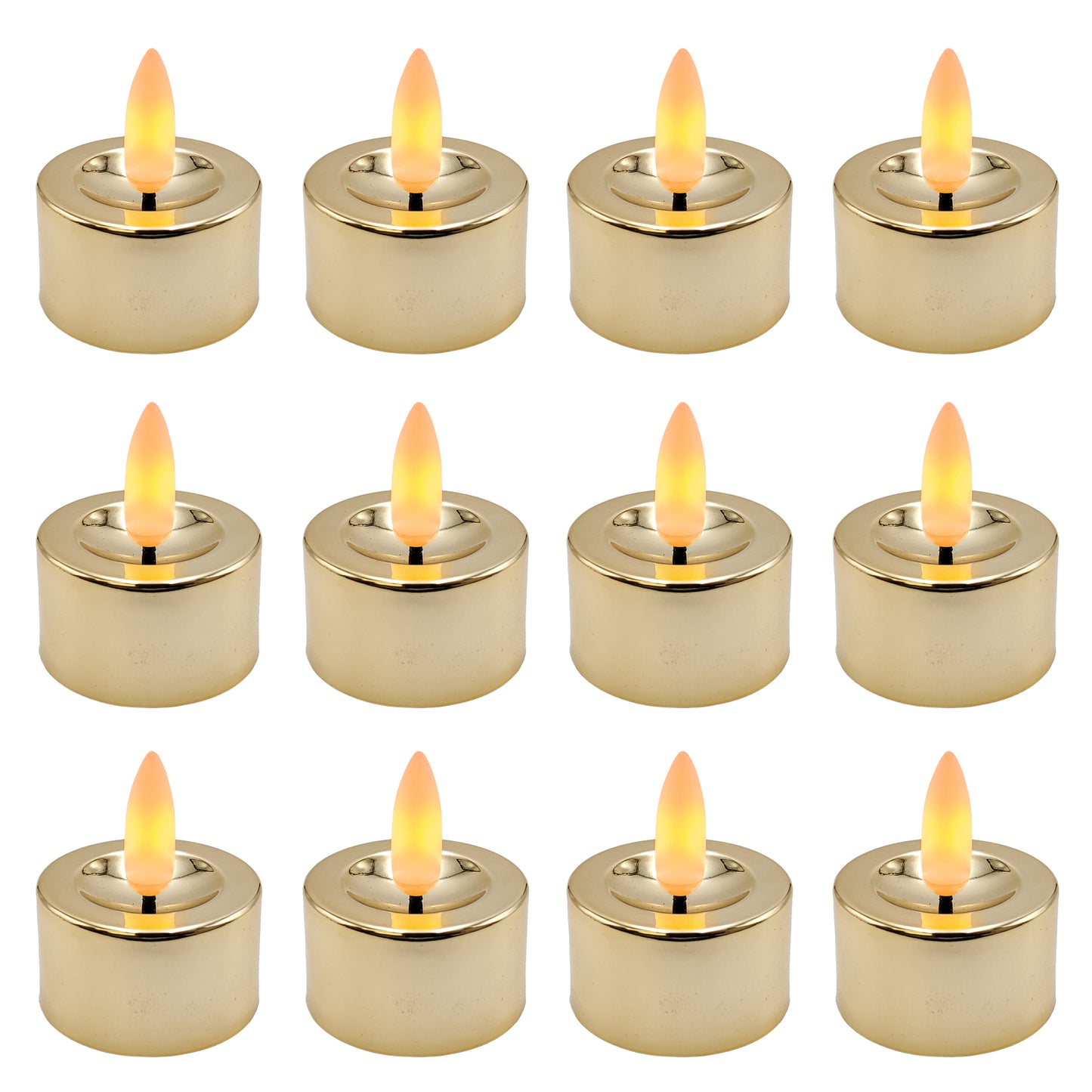 Battery-Operated 3D Wick Flame Tea Lights - Set of 12