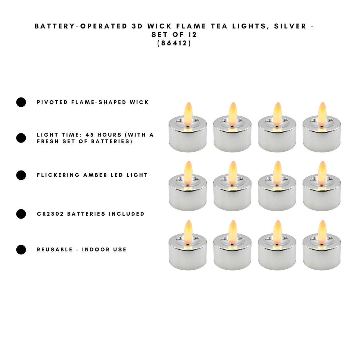 Battery-Operated 3D Wick Flame Tea Lights - Set of 12