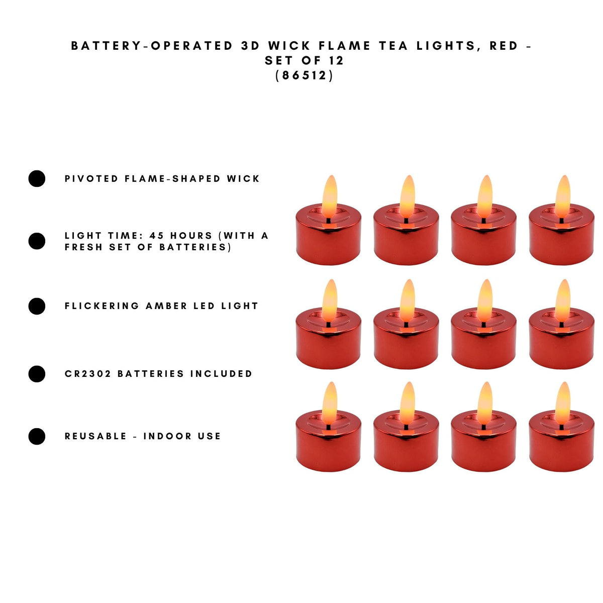 Battery-Operated 3D Wick Flame Tea Lights - Set of 12