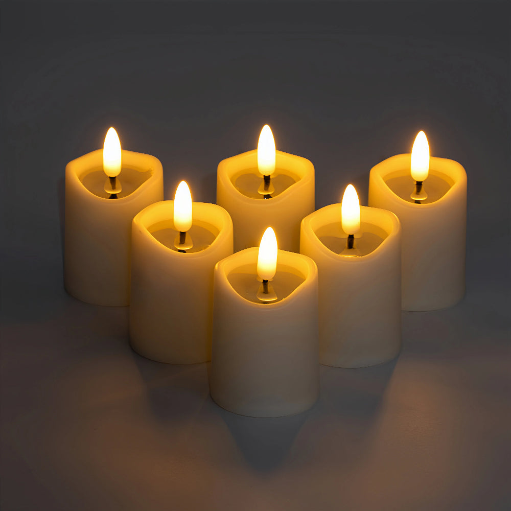 Battery-Operated 3D Wick Flame Mini Pillars - Set of 6