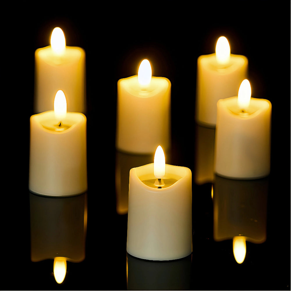 Battery-Operated 3D Wick Flame Mini Pillars - Set of 6