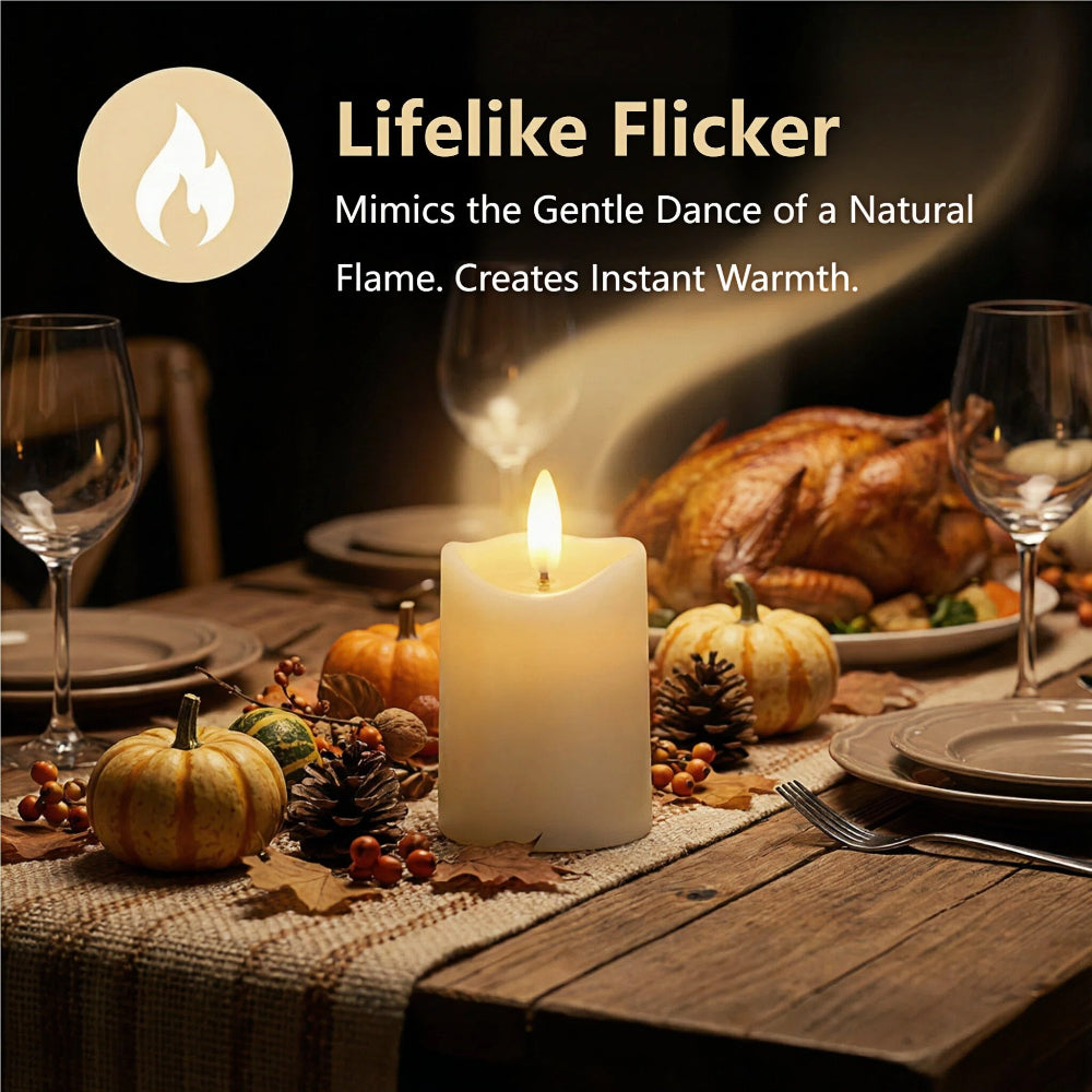 Battery-Operated 3D Wick Flame Mini Pillars - Set of 6