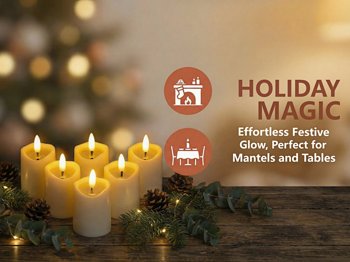 Battery-Operated 3D Wick Flame Mini Pillars - Set of 6