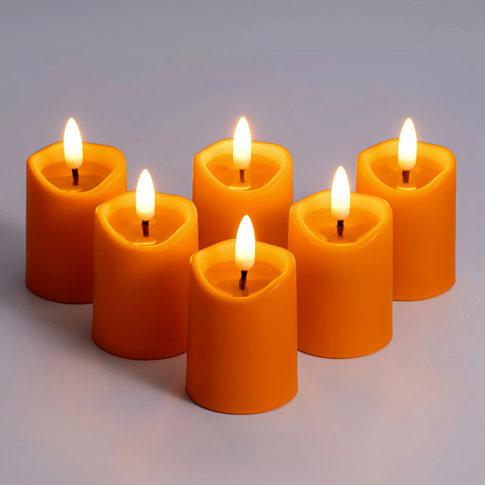 Battery-Operated 3D Wick Flame Mini Pillars - Set of 6