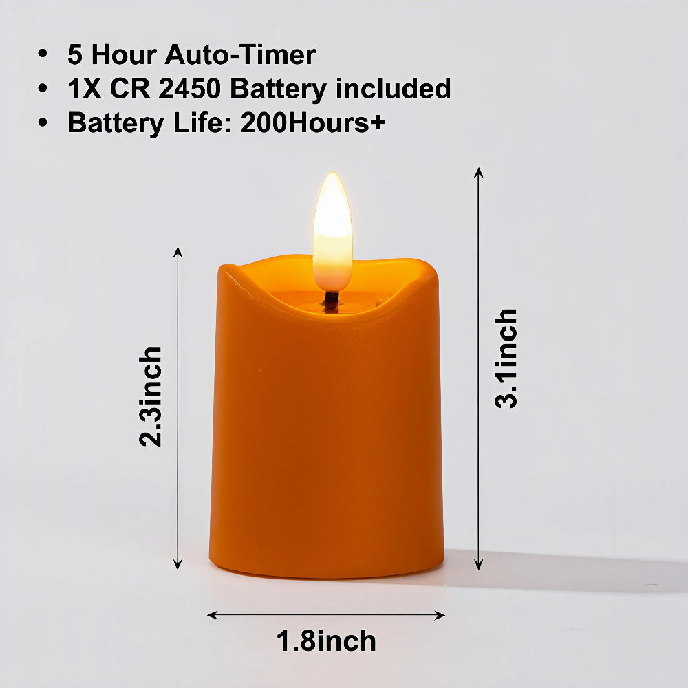 Battery-Operated 3D Wick Flame Mini Pillars - Set of 6