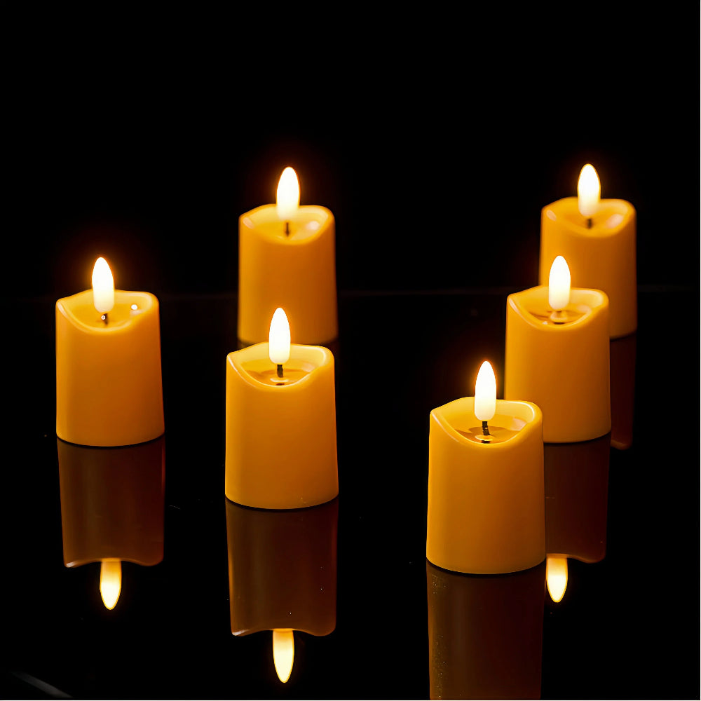 Battery-Operated 3D Wick Flame Mini Pillars - Set of 6