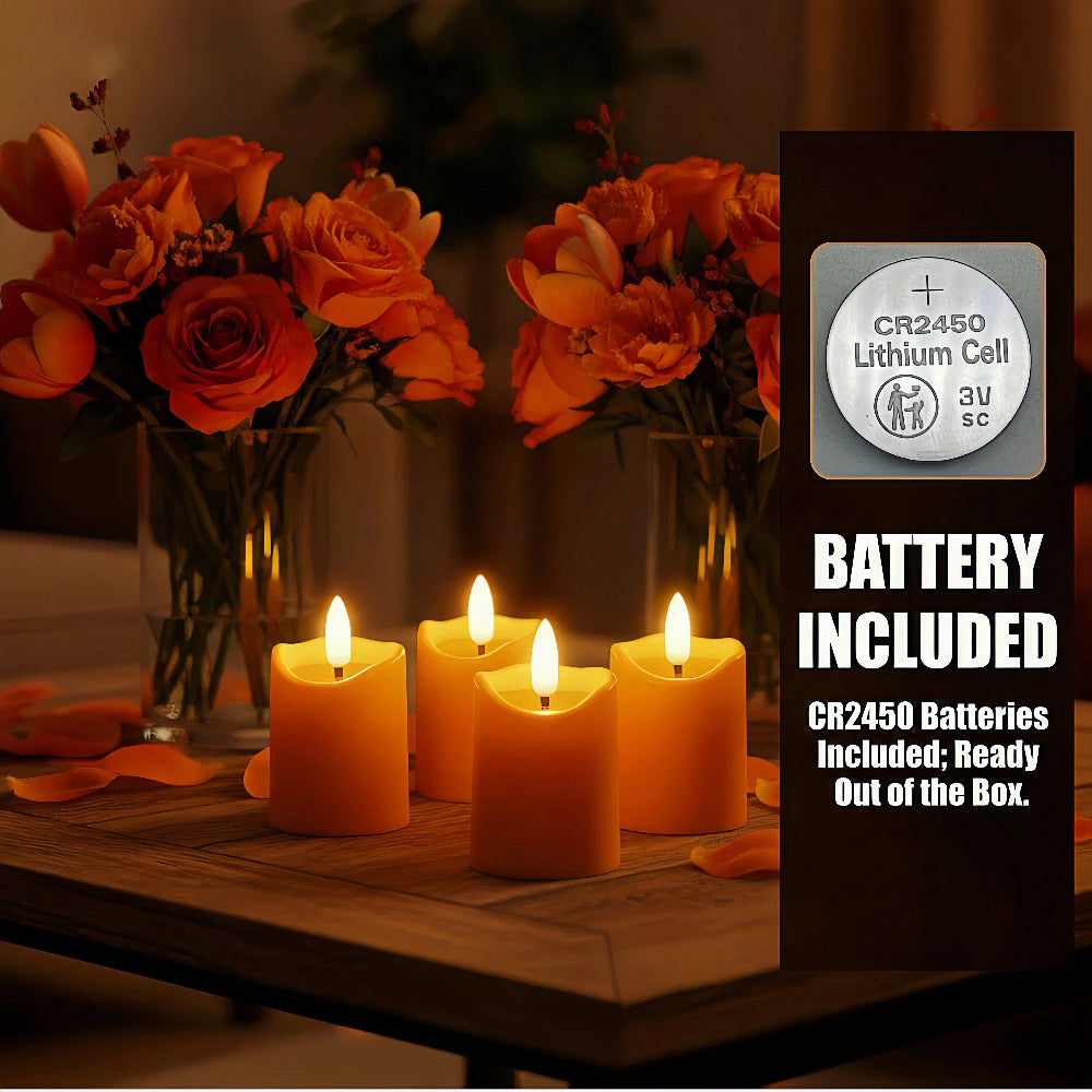 Battery-Operated 3D Wick Flame Mini Pillars - Set of 6