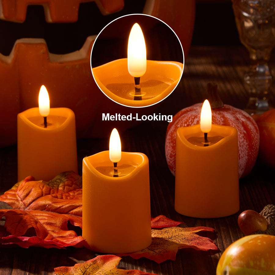 Battery-Operated 3D Wick Flame Mini Pillars - Set of 6