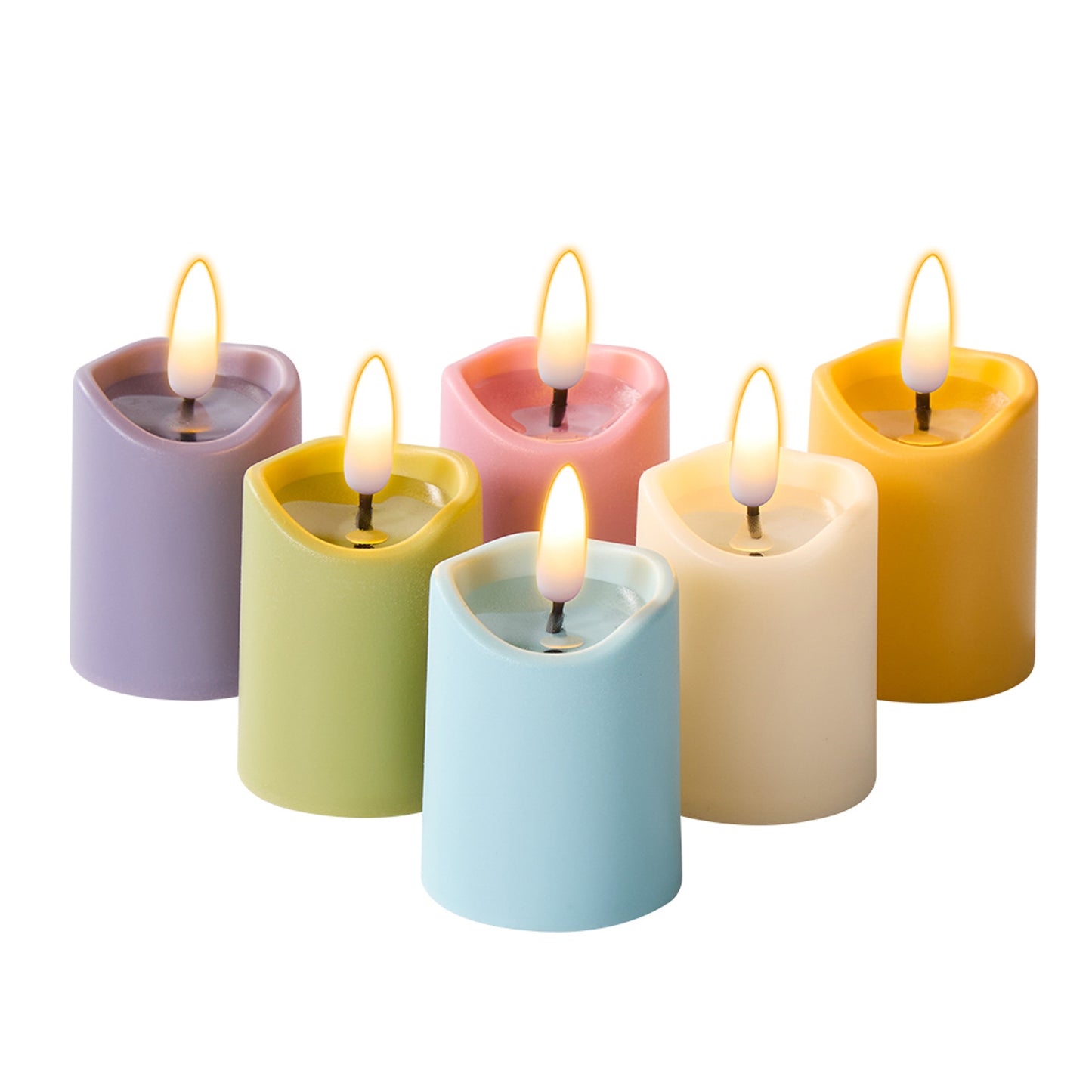 Battery-Operated 3D Wick Flame Mini Pillars - Set of 6